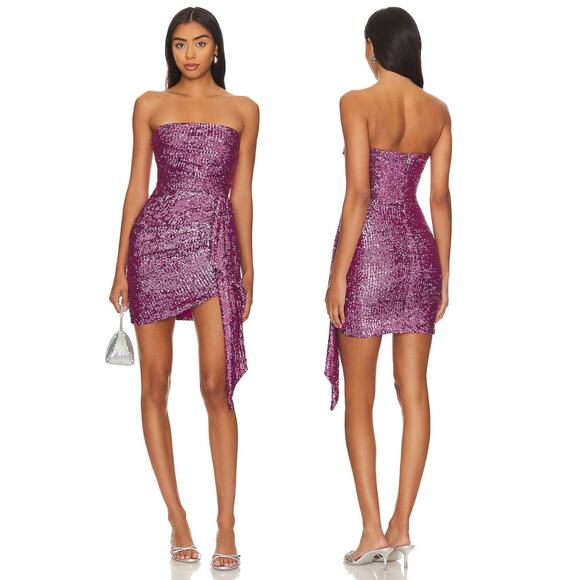Nookie Sloane Mini Dress Strapless Sequin Embellished Party Cocktail Berry Sz M - Picture 1 of 13